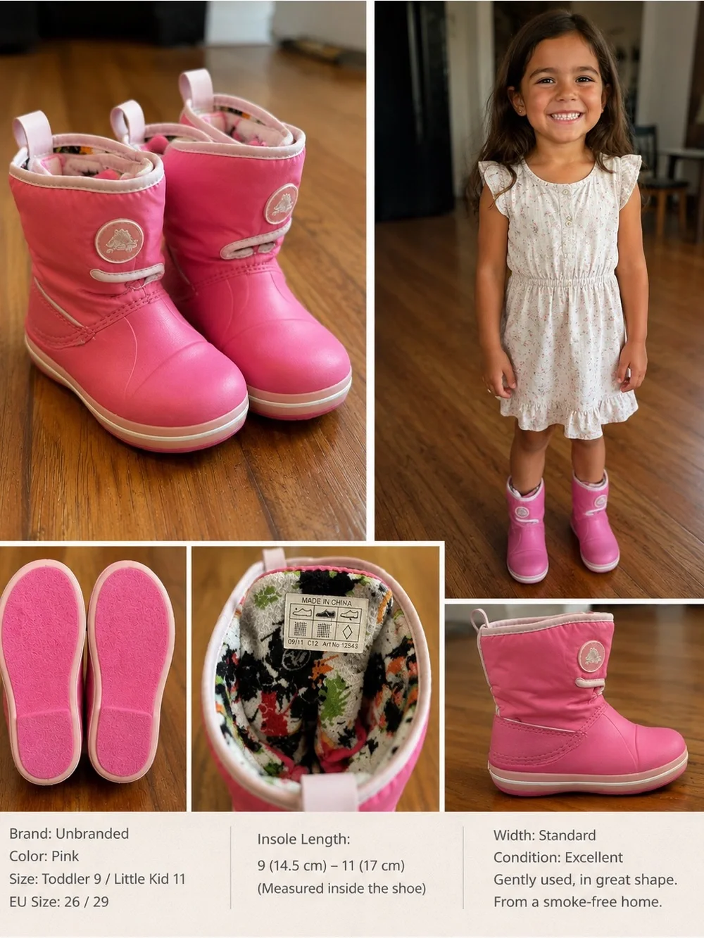 Crocs Pink Winter Boots Girls Size C12 (Toddler 11) Warm Waterproof Snow Boots